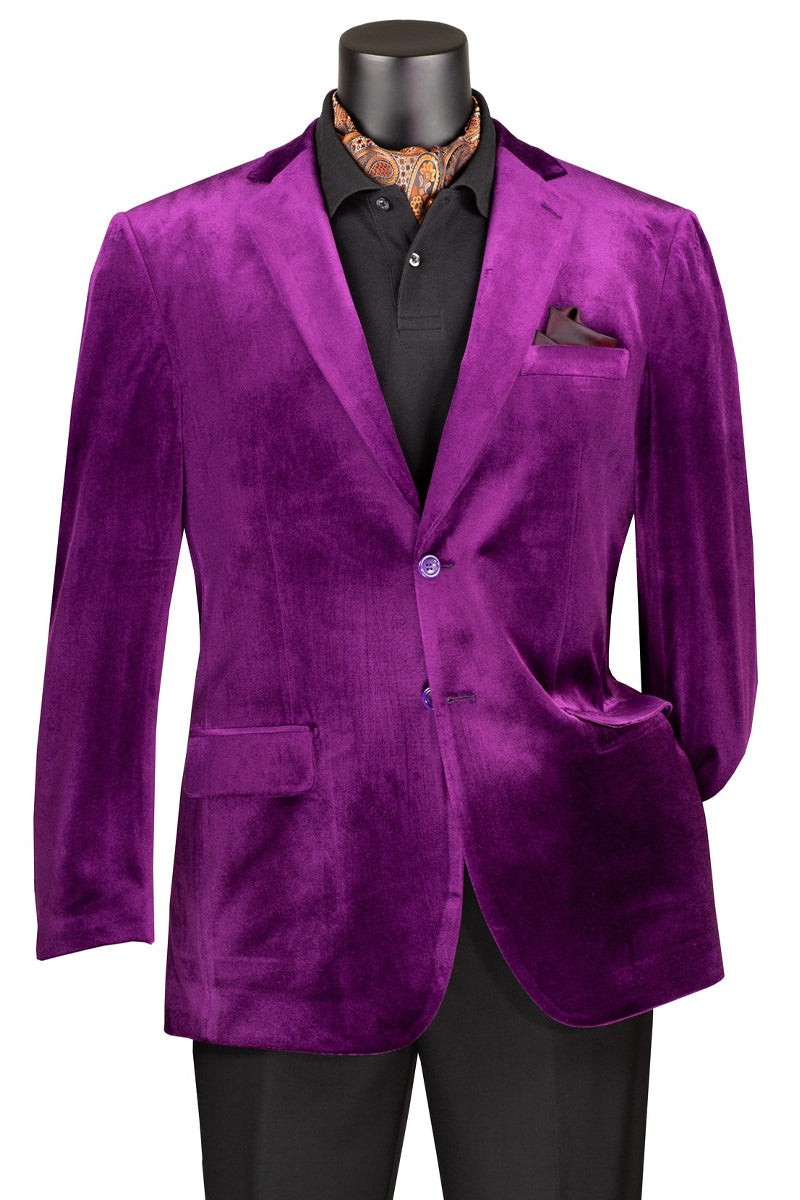 Men’s 2 Button Regular Fit Velvet Blazer in Purple