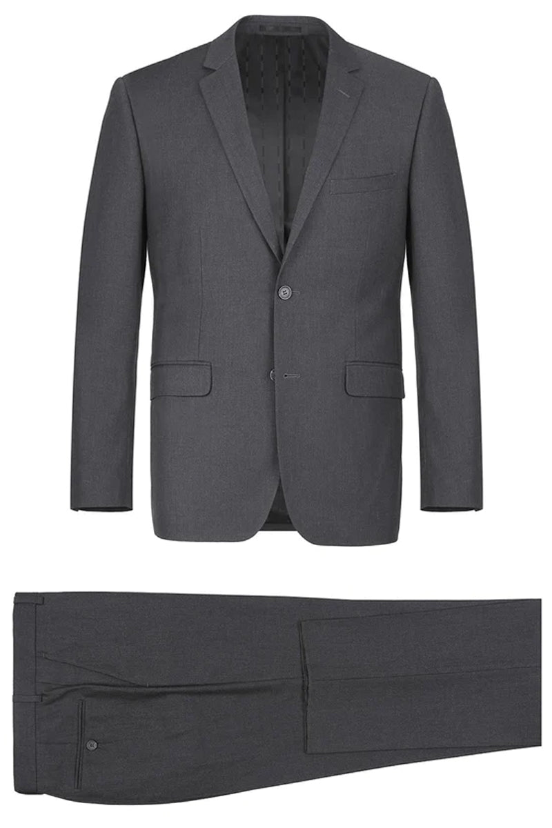 Mens Basic Two Button Classic Fit Suit with Optional Vest in Dark Grey