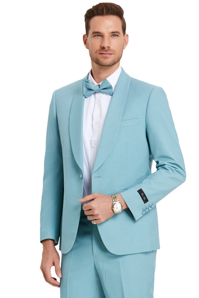 Men’s One Button Shawl Lapel Dinner Jacket Style Wedding Suit in Aqua Blue
