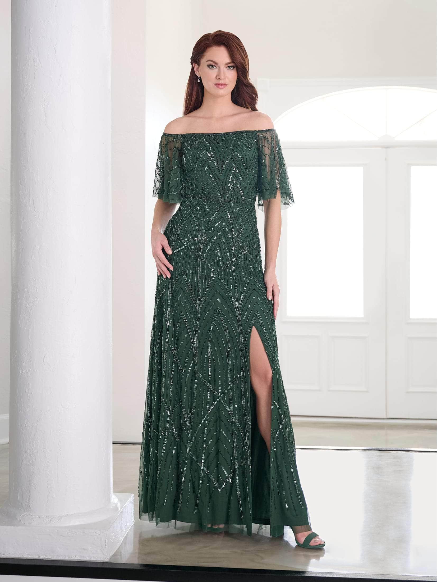 Sequined Short Sleeve Long Dress