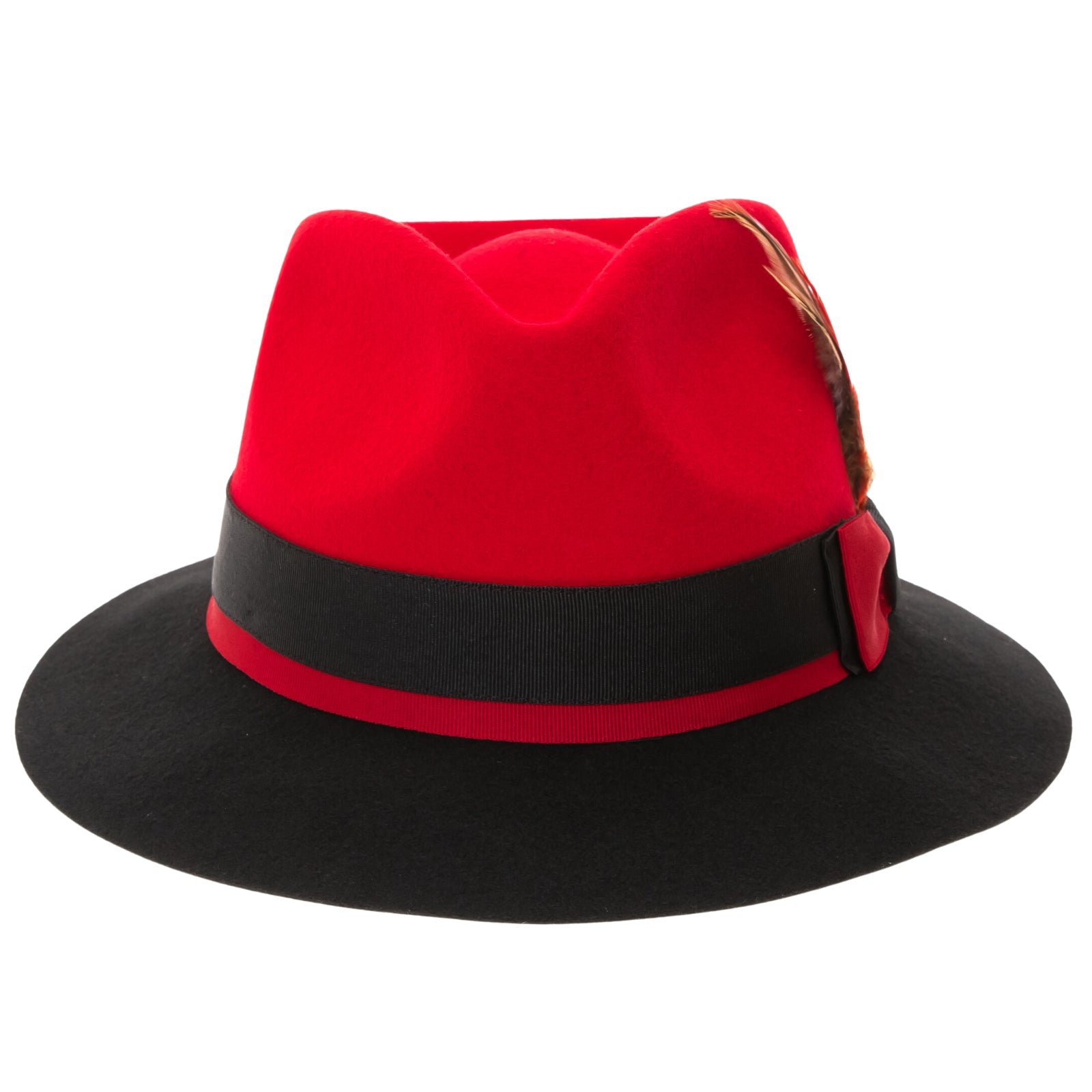 Men’s Two Tone Trilby Fedora Dress Hat with Contrast Band in Red & Black
