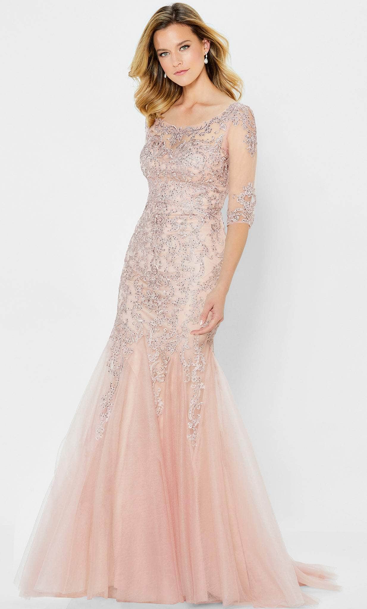 Lace Scoop Neck Evening Gown