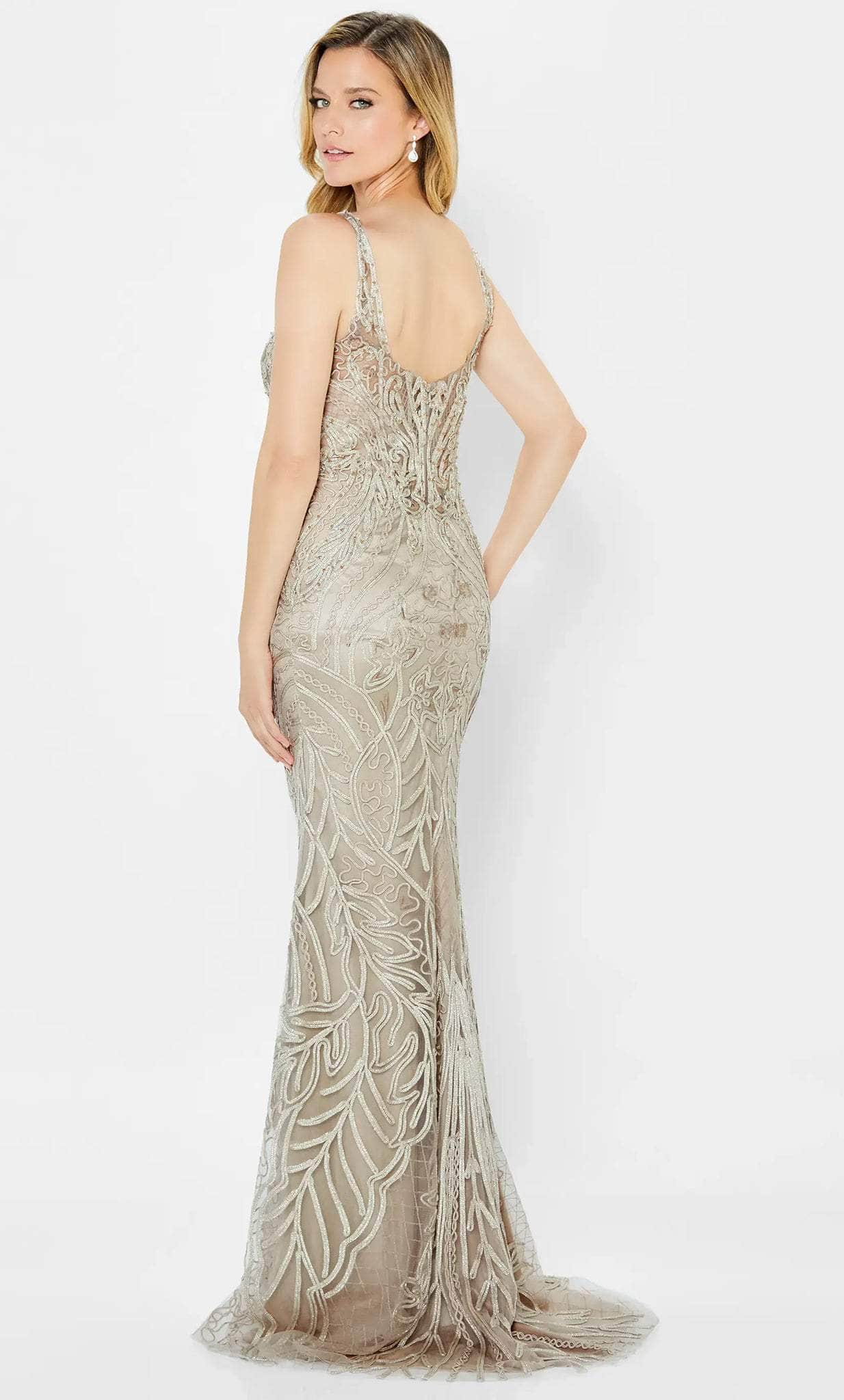 Plunging Neck Embroidered Gown