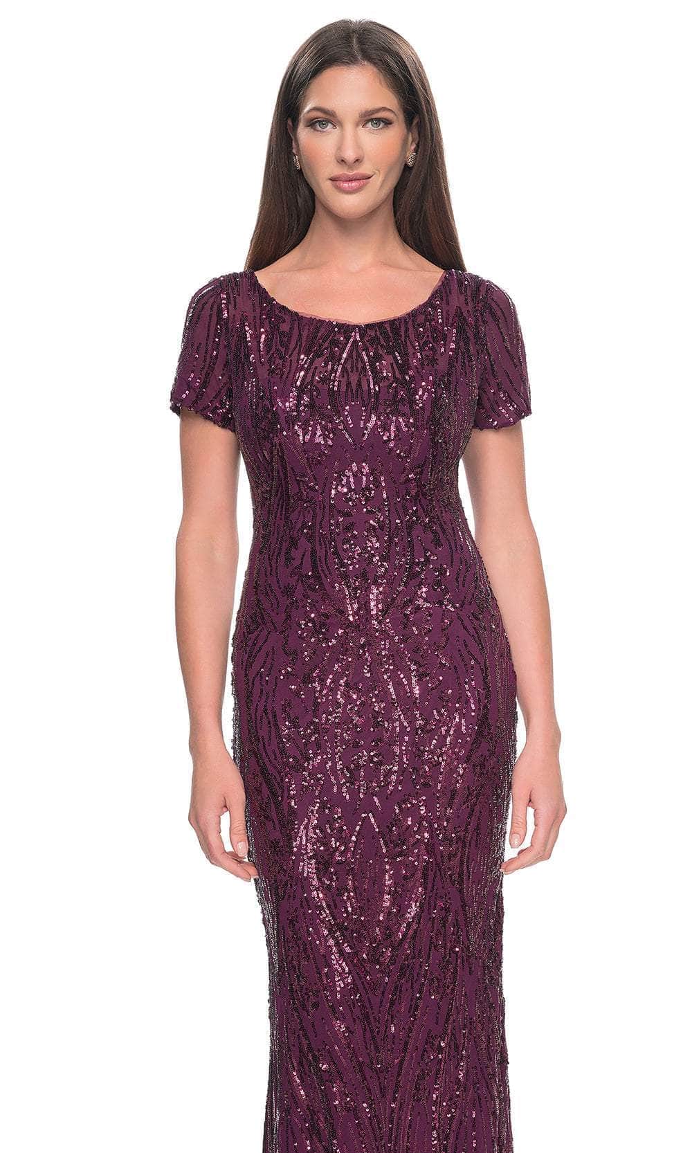 Patterned Sequin Scoop Formal Dress