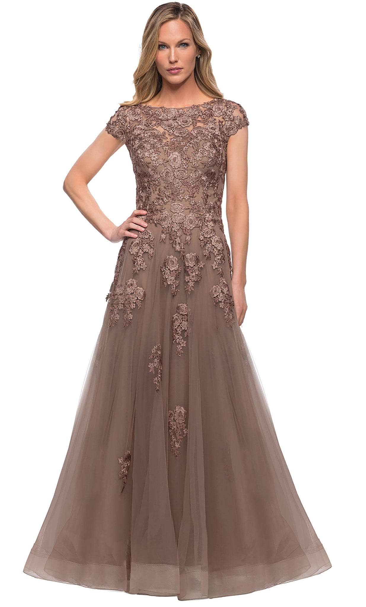 26907 Lace Applique Bateau A-line Dress