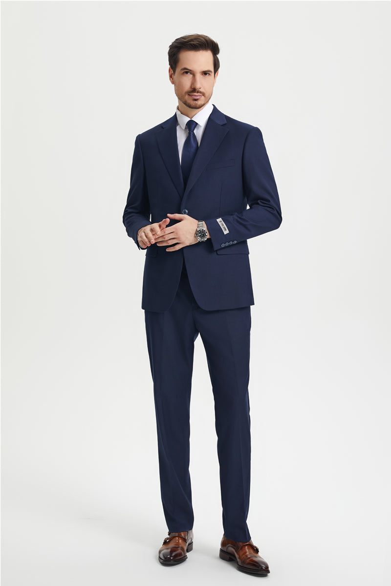 Men’s Two Button Vested Stacy Adams Basic Designer Suit in Navy Blue