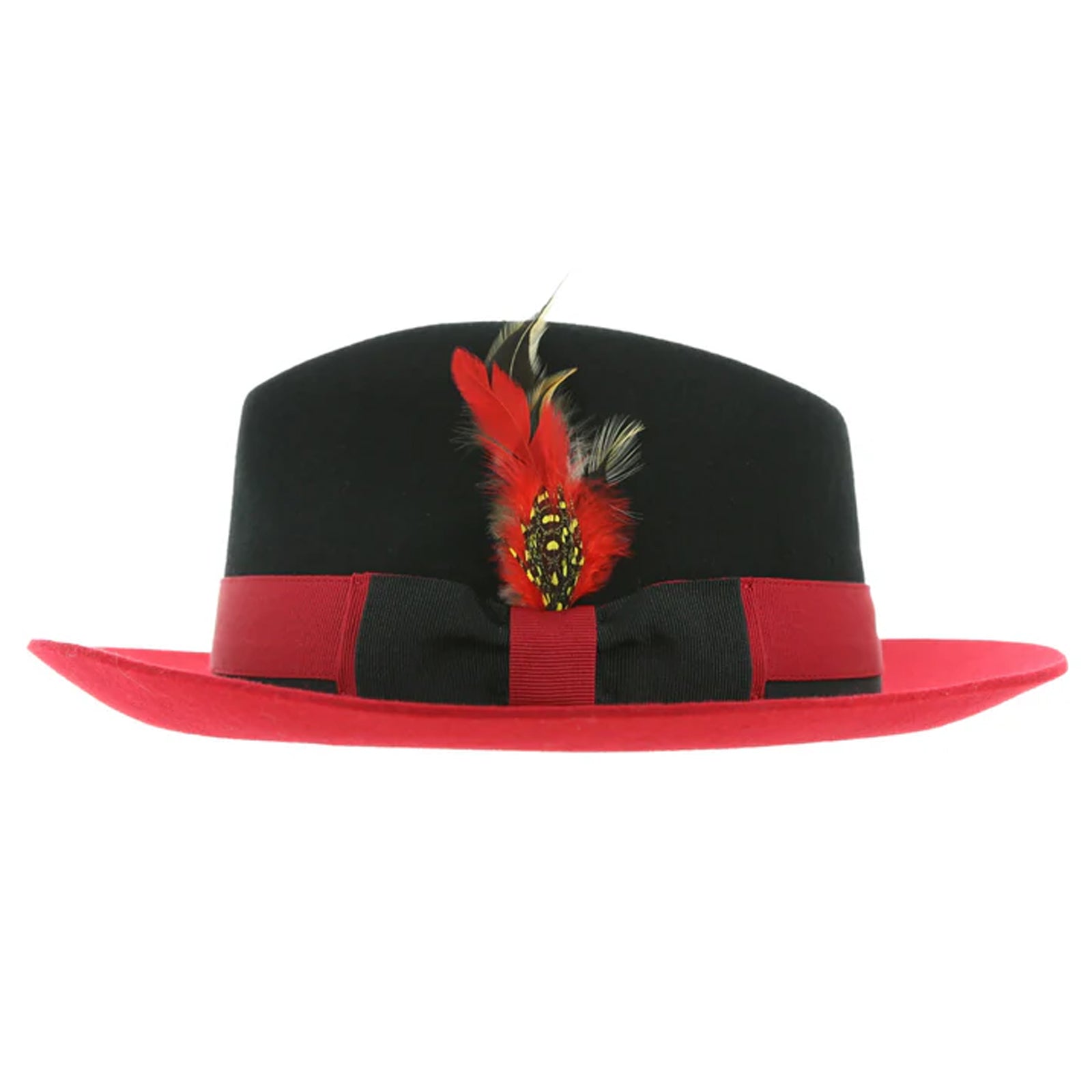 Men’s Two Tone Trilby Fedora Dress Hat with Contrast Band in Black & Red
