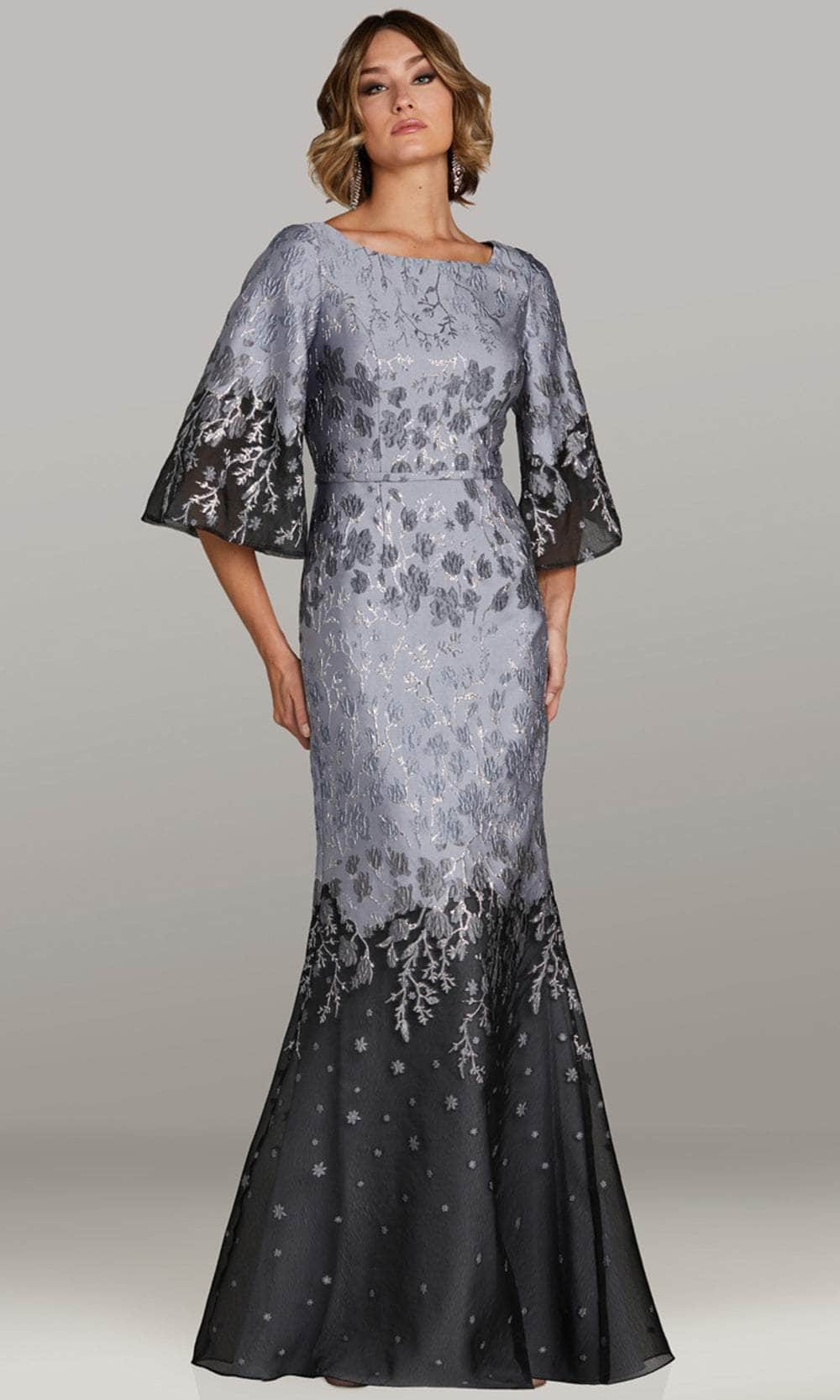 Embroidered Bell Sleeve Evening Gown