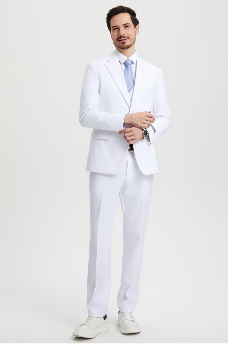 Men’s Two Button Vested Stacy Adams Basic Designer Suit in White