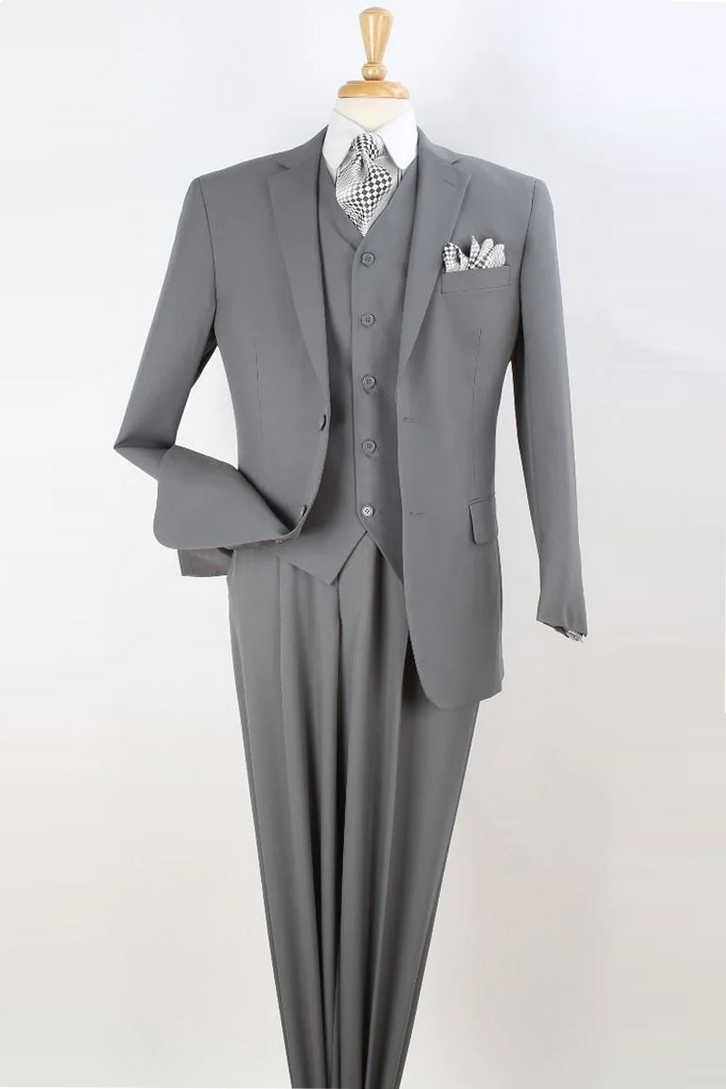 Mens Classic Fit Vested Two Button Suit in Light Grey