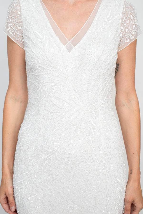 Beaded Mesh V-Neck Evening Gown