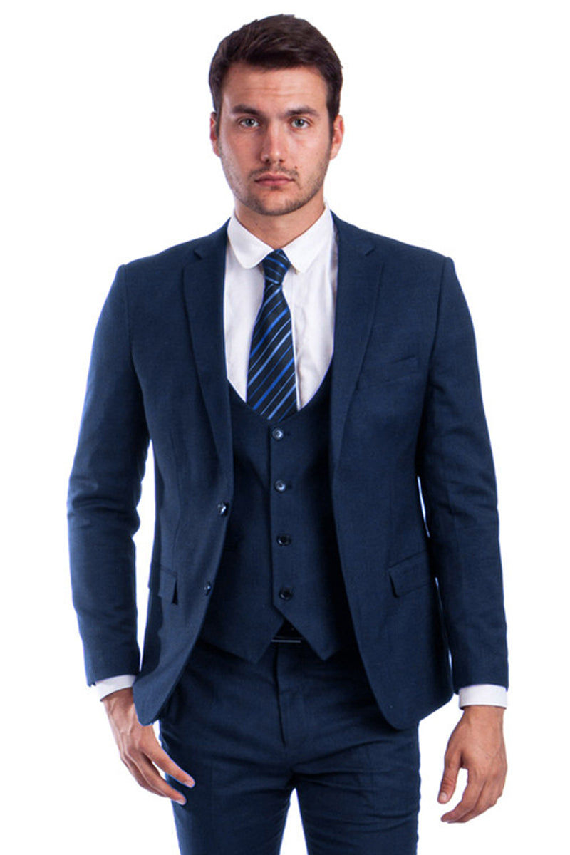 Men’s Two Button Skinny Fit Vested Suit in Blue