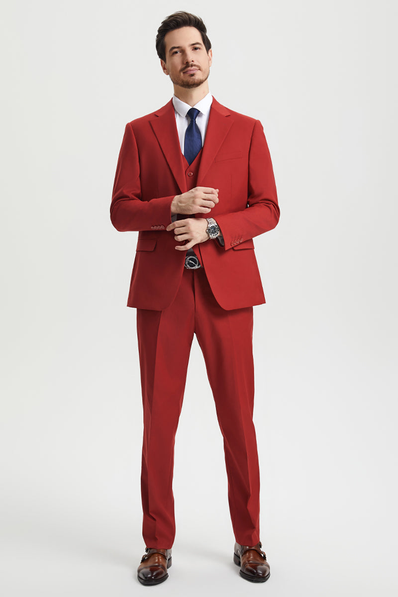 Men’s Two Button Vested Stacy Adams Basic Designer Suit in Brick