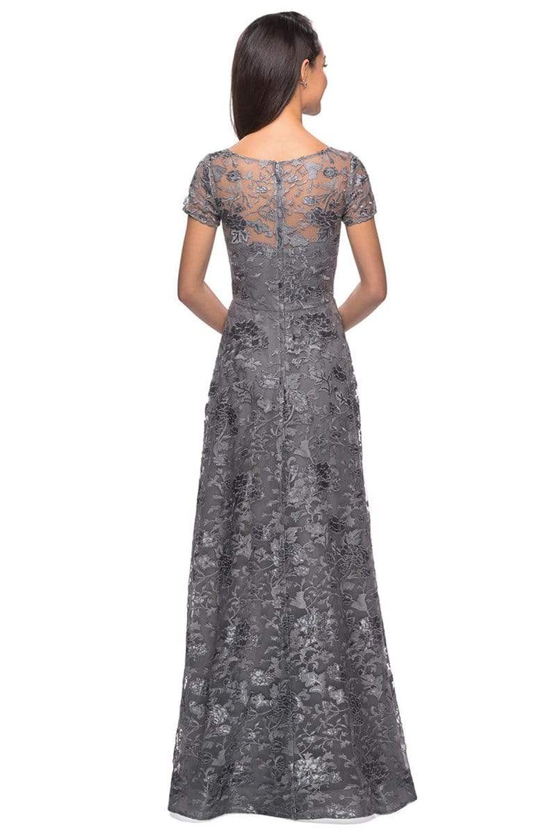 27839 Floral Adorned Illusion Bateau Long Gown