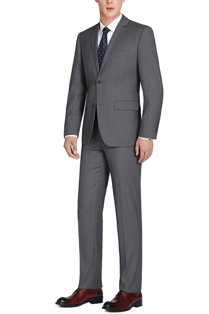 Mens Basic Two Button Slim Fit Suit with Optional Vest in Dark Grey