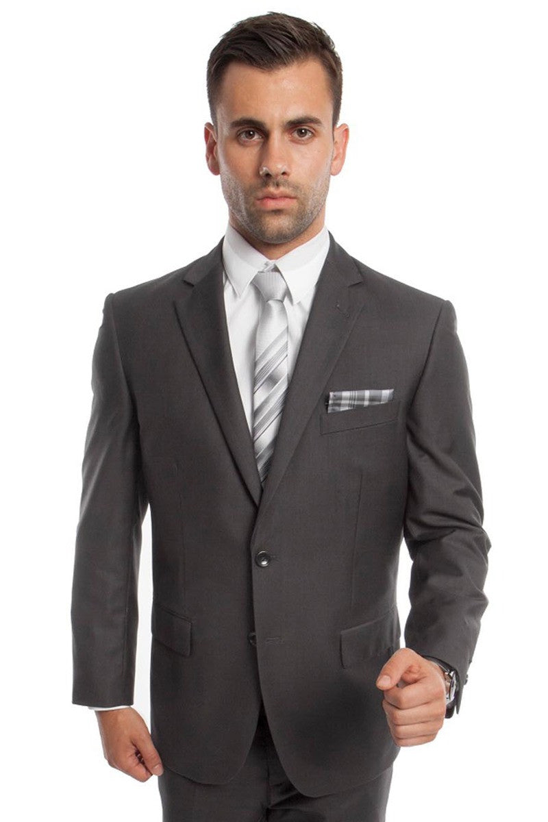 Men’s Two Button Basic Modern Fit Business Suit in Grey