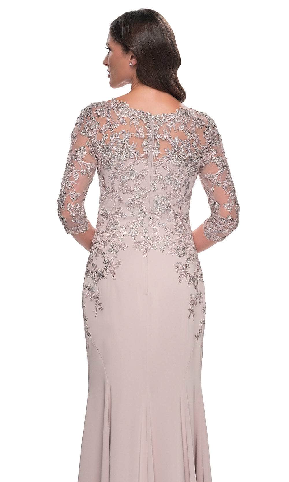 Lace Applique Quarter Sleeve Evening Gown
