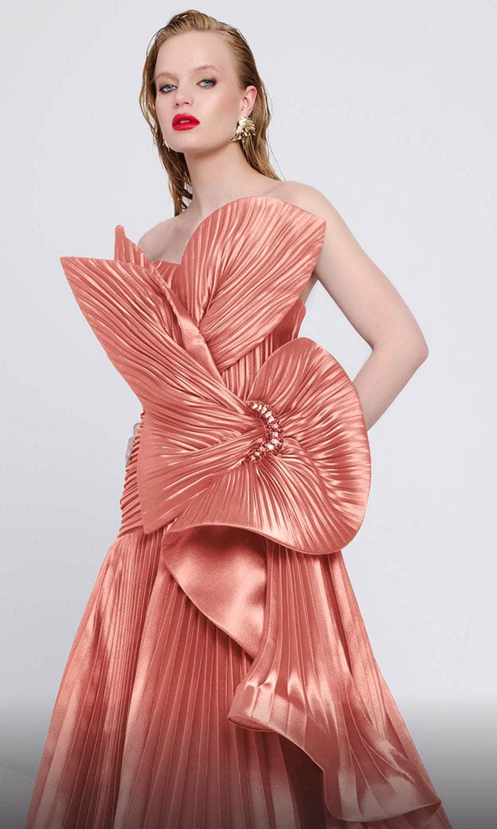 Pleated Ribbon Evening Gown
