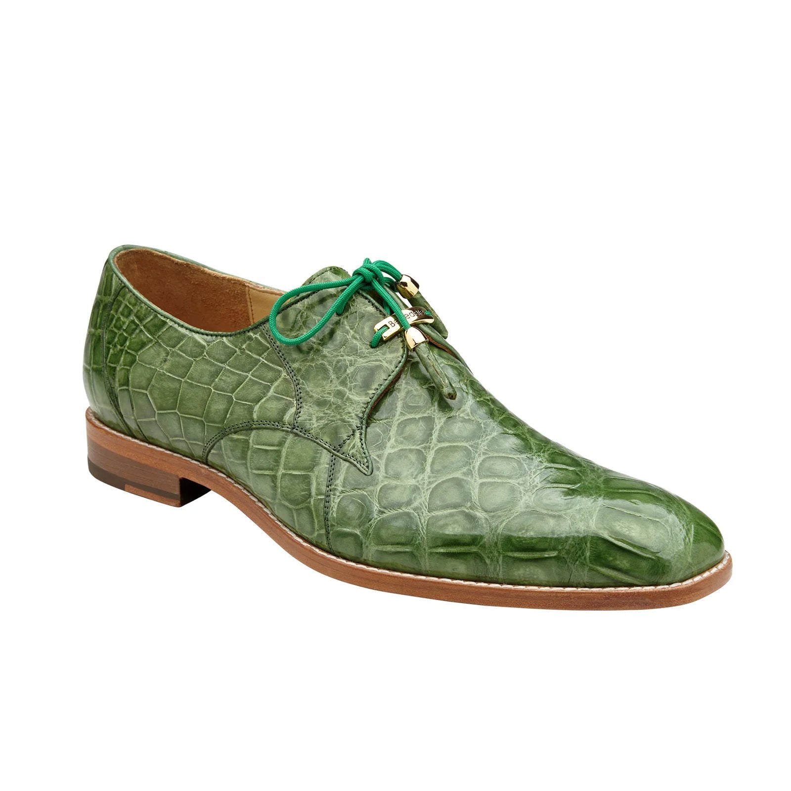 Men’s Belvedere Lago Genuine Alligator Plain Toe Dress Shoe in Pistachio Green