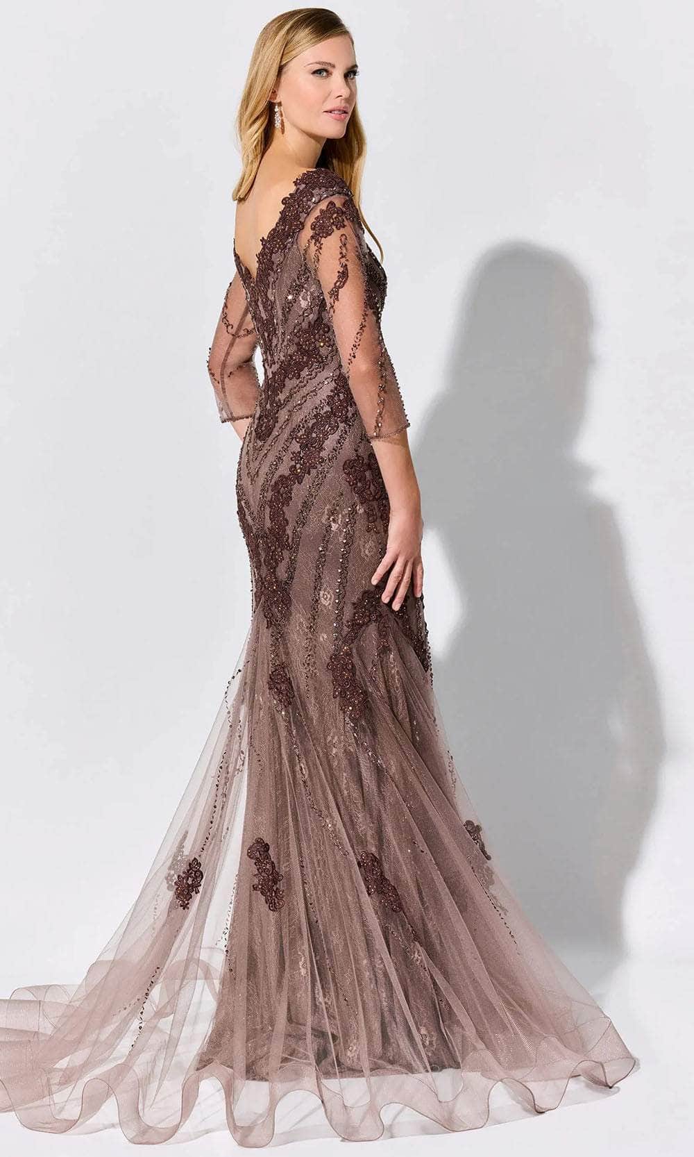 V-Neck Stone Accented Mother of the Bride Dress