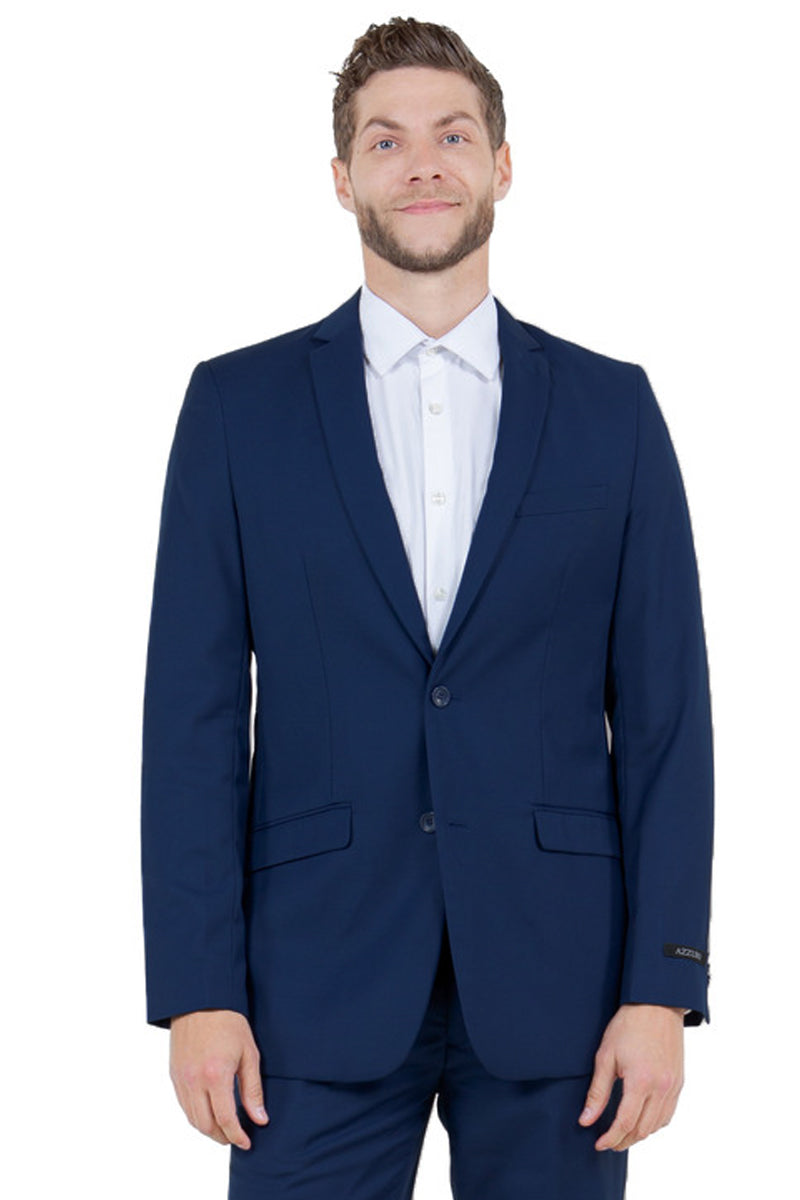Men’s Basic Slim Fit Vested Business Suit in Navy Blue
