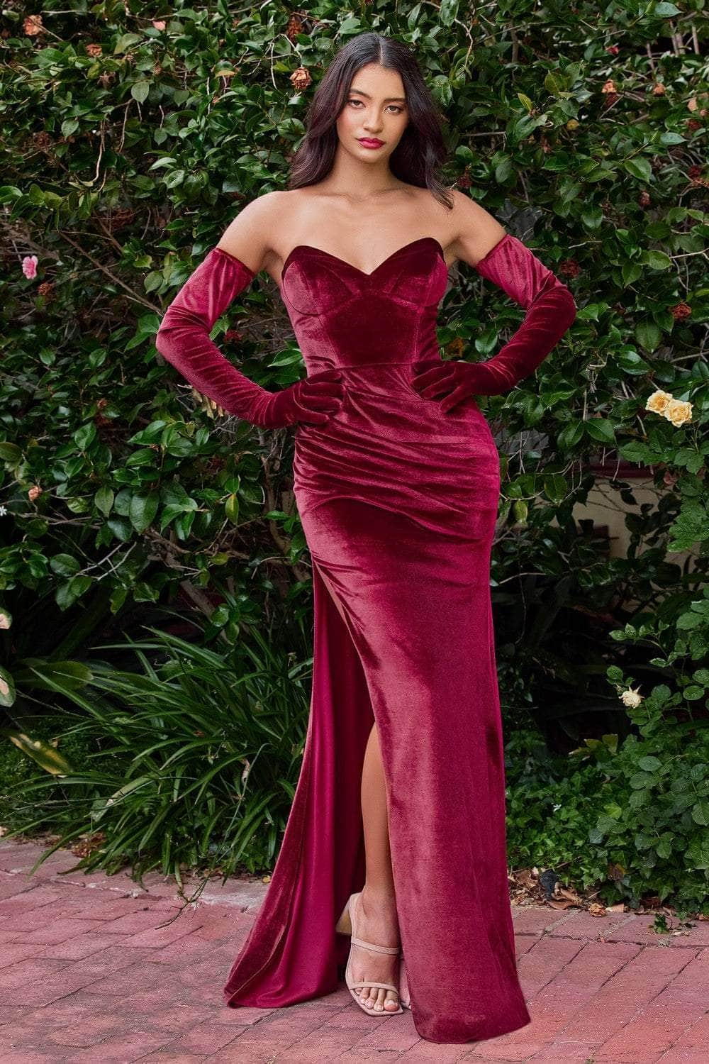 Velvet Strapless Evening Gown