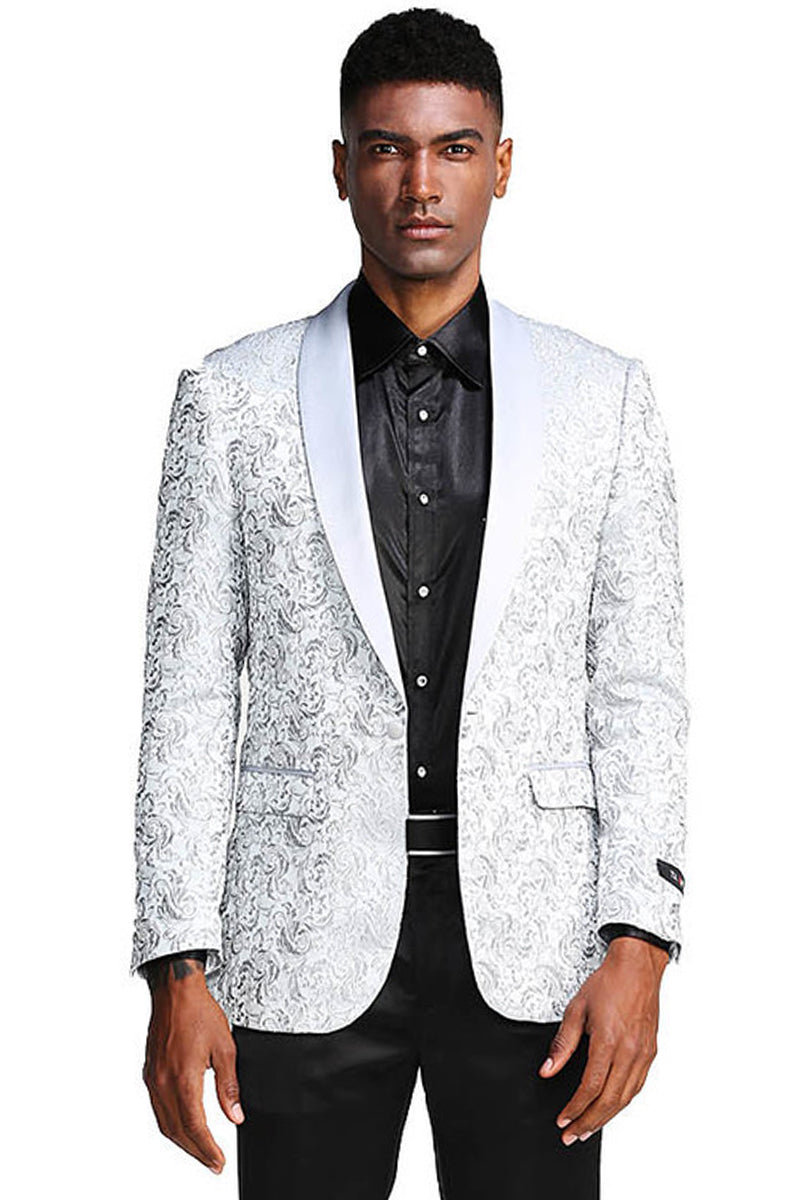 Men’s Slim Fit Wedding & Prom Tonal Paisley Tuxedo Jacket in Silver Grey