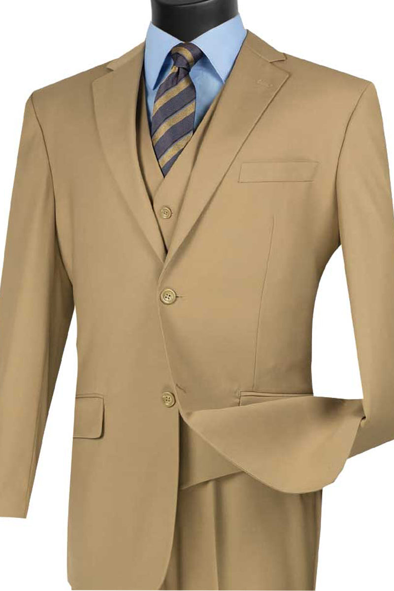 Mens Basic 2 Button vested Suit in Khaki