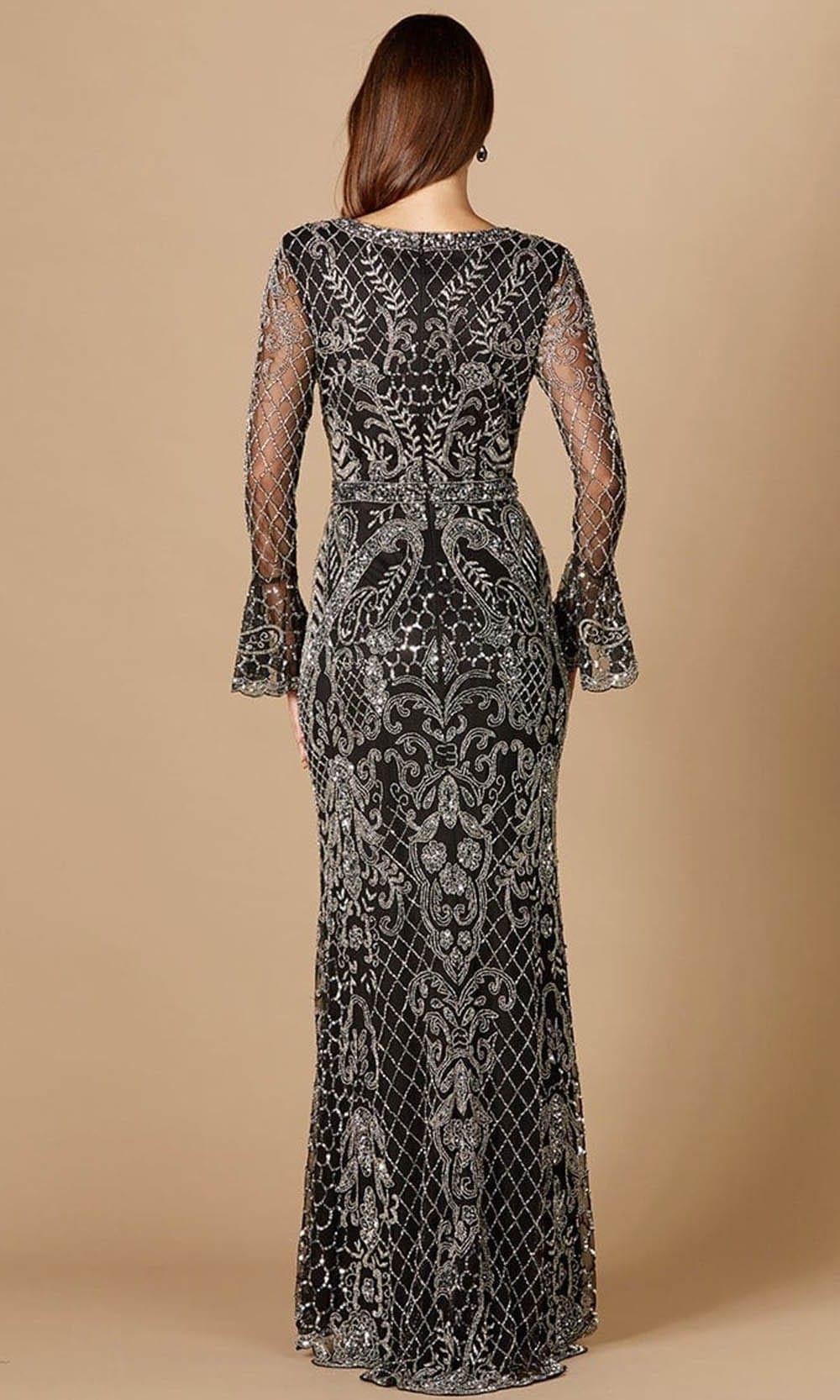 Fully Sequined Long Sheer Sleeves Formal Gown