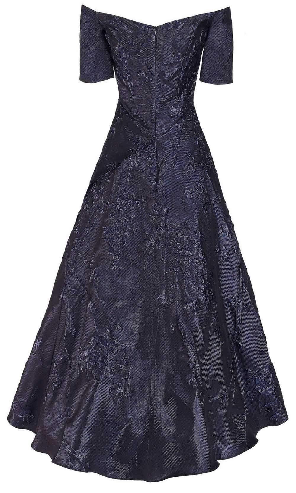 61022 Off Shoulder Jacquard High Low A-line Dress