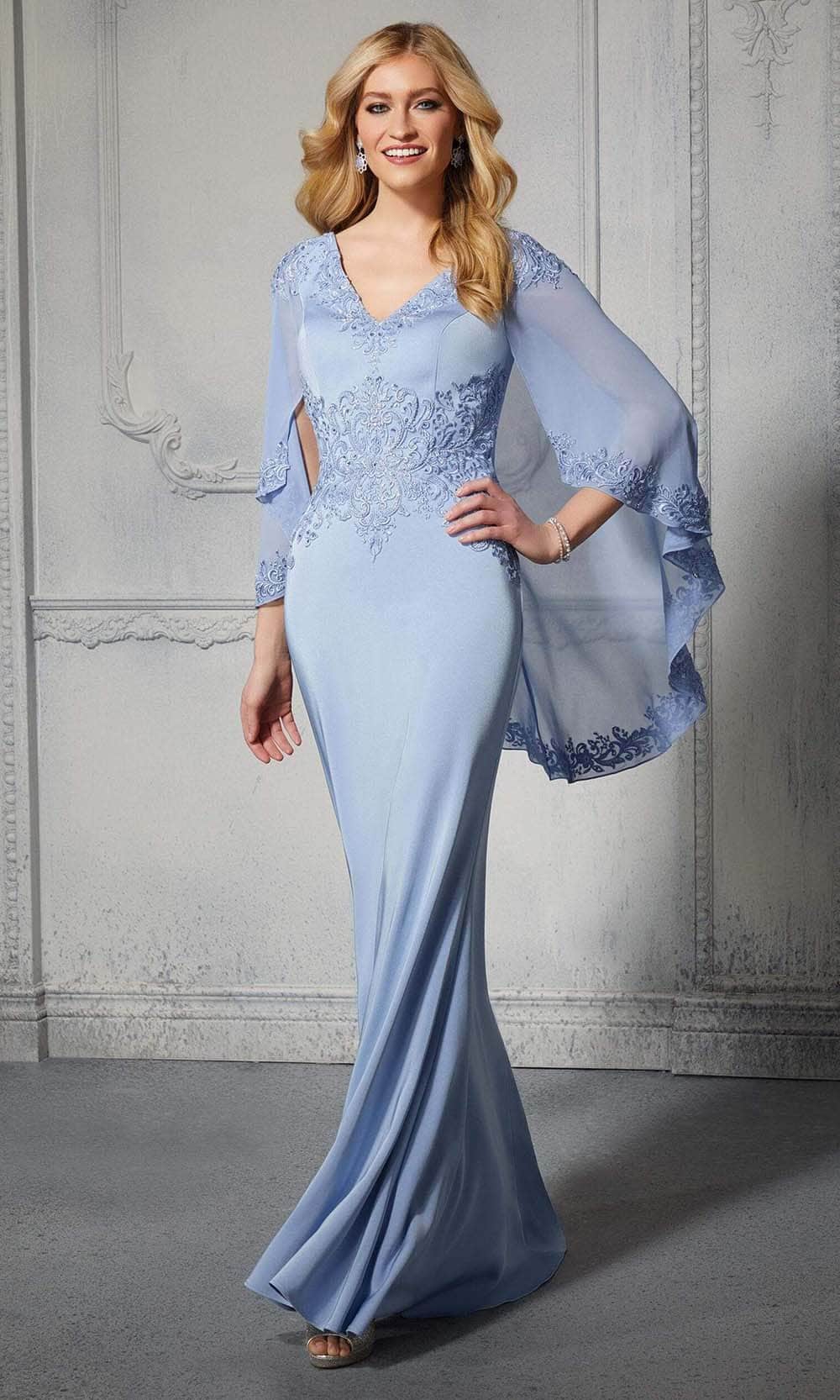 Embroidered V-Neck Evening Dress