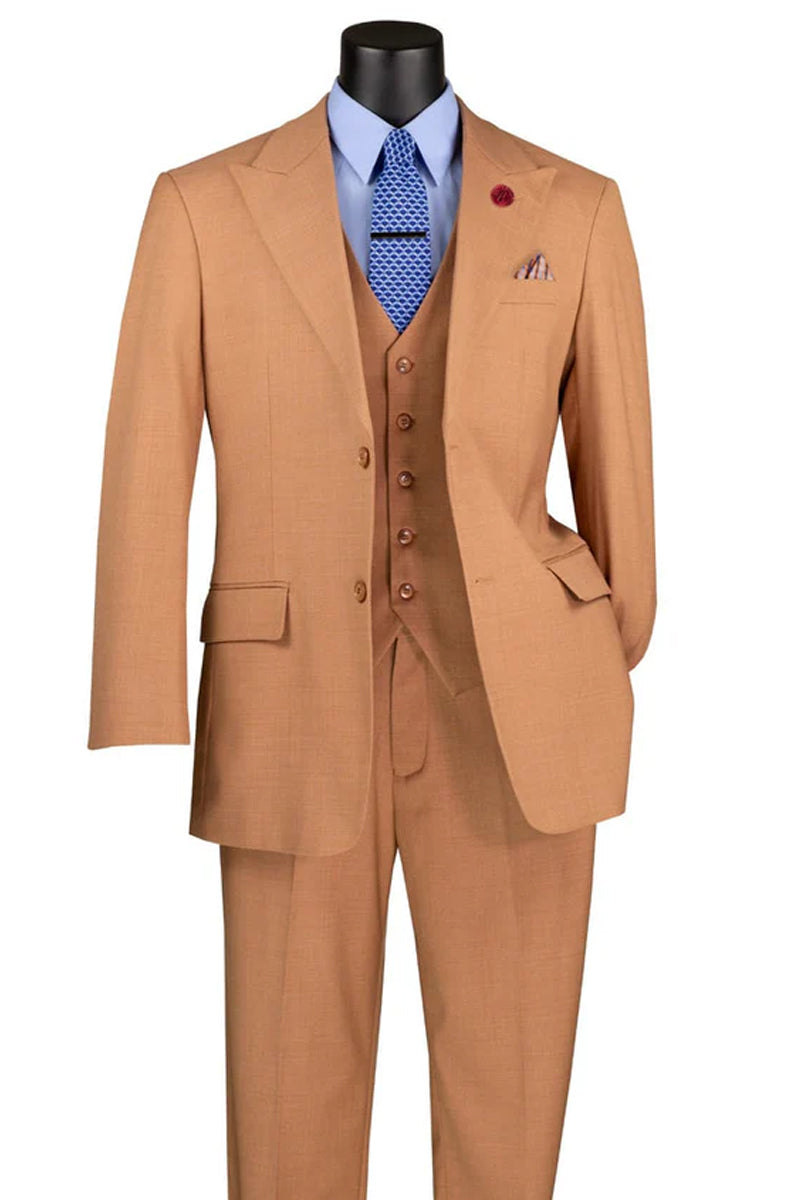 Men’s Summer Sharkskin Vested Suit in Orange Rust