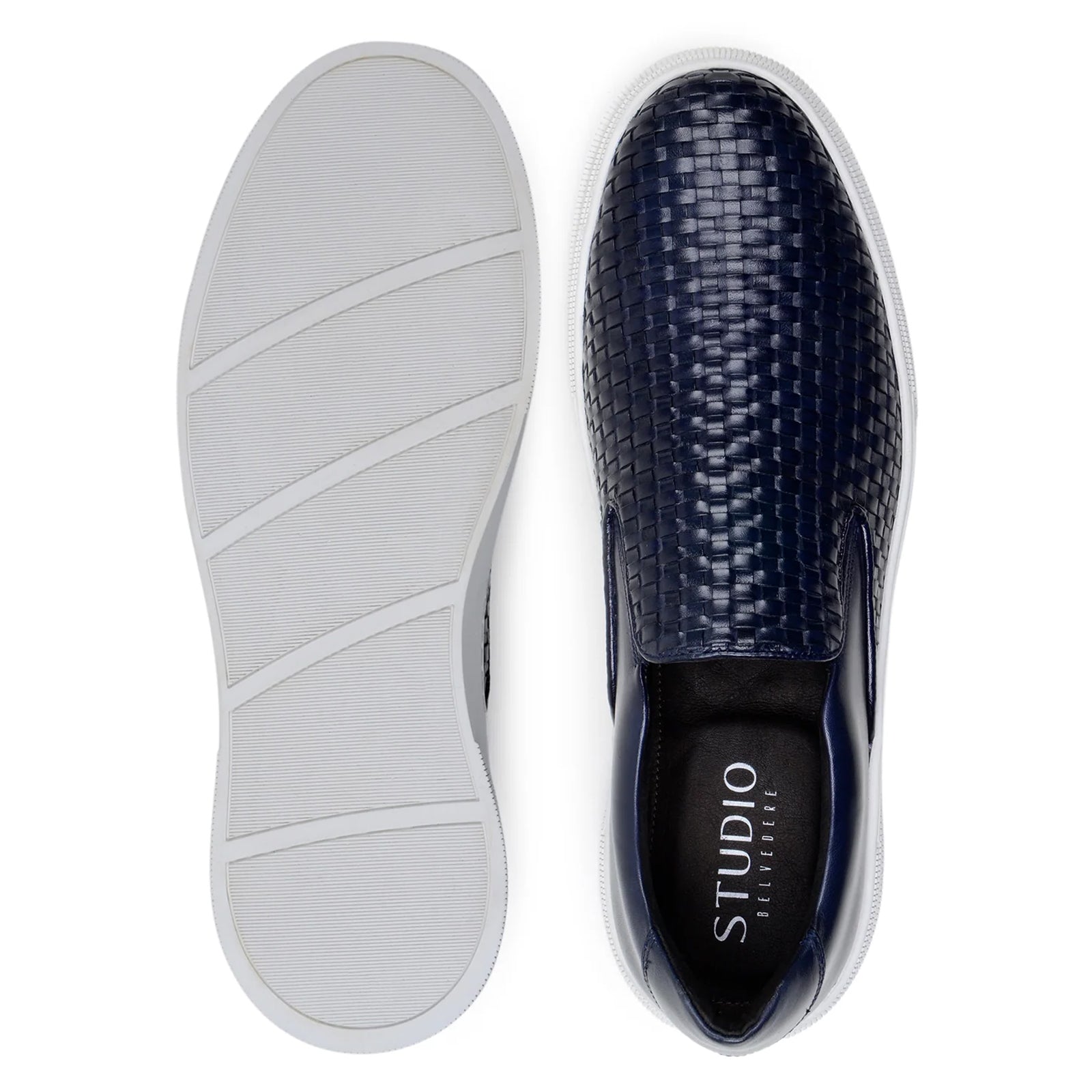 Men’s Belvedere Fernando Quilted Leather Slip on Dress Sneaker in Navy