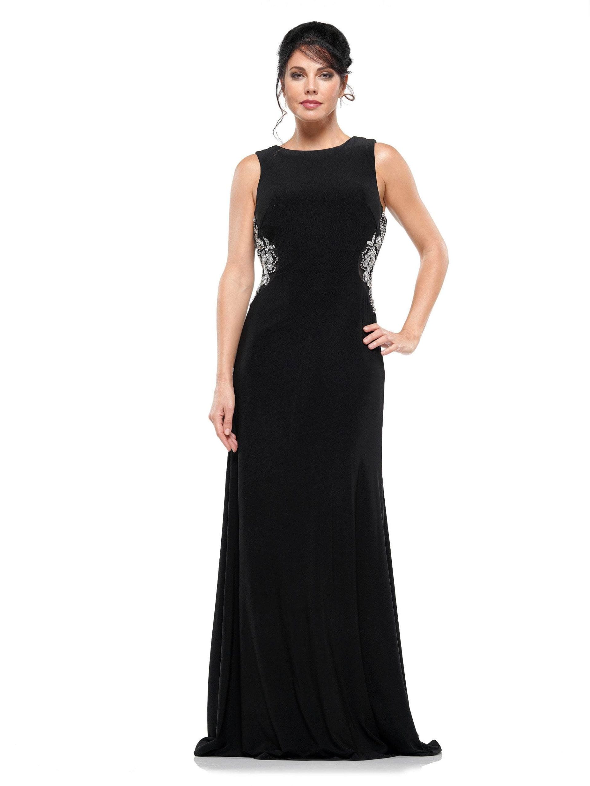 RD2029 Bejeweled Bateau Jersey Sheath Dress