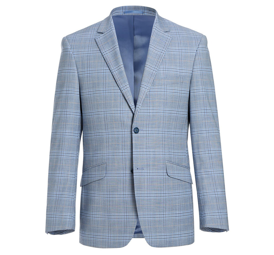 Mens Two Button Slim Fit Two Piece Suit in Sky Blue Windowpane Plaid