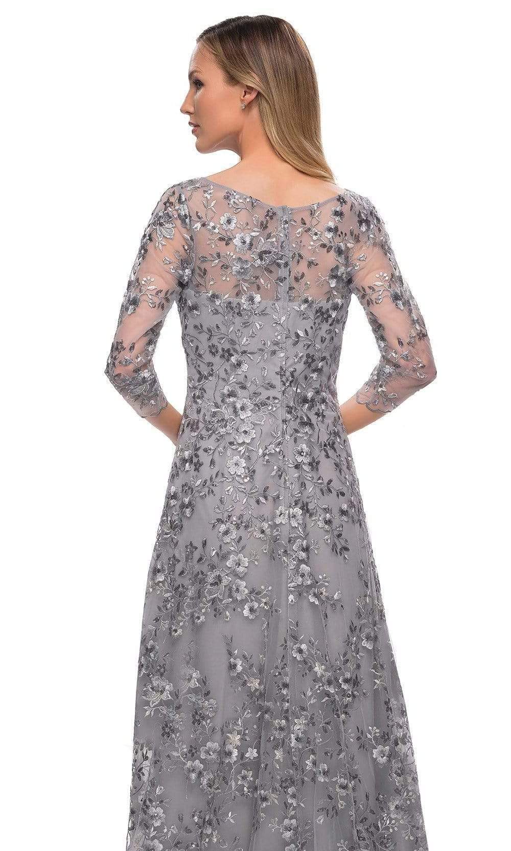 29903 Floral Embroidered Sheer Sleeve Gown