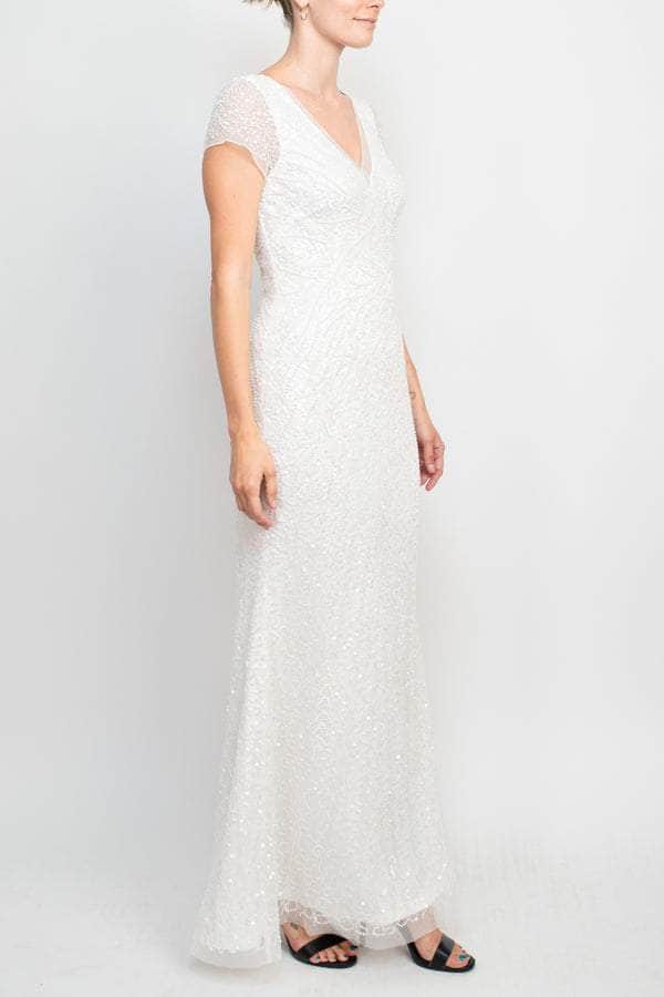Beaded Mesh V-Neck Evening Gown