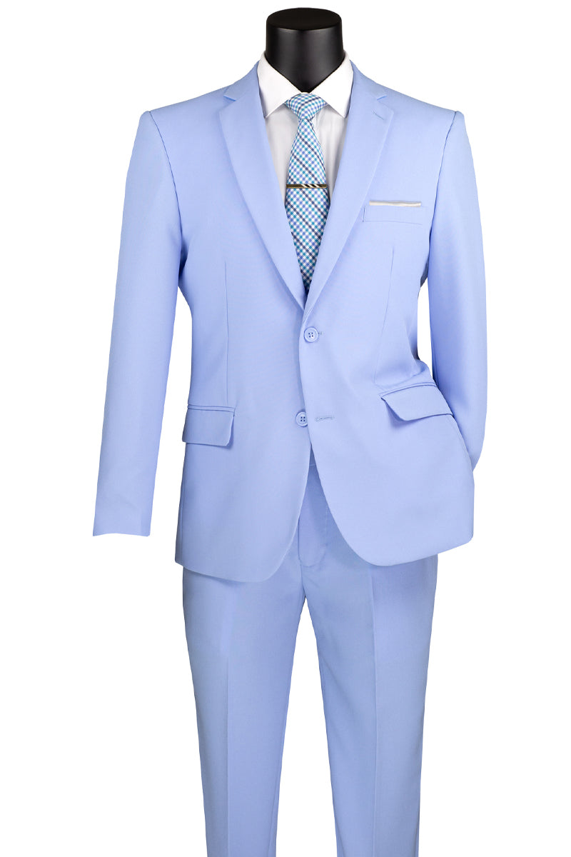 Men’s 2 Button Slim Fit Poplin Suit in Light Sky Blue