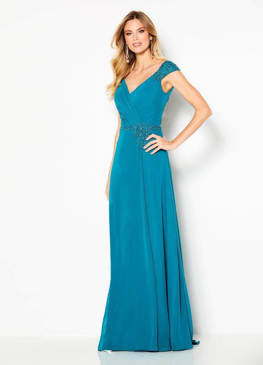 219684 Beaded V-neck Chiffon Sheath Dress