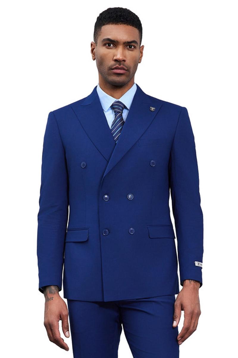 Men’s Designer Stacy Adams Classic Double Breasted Suit in Blue