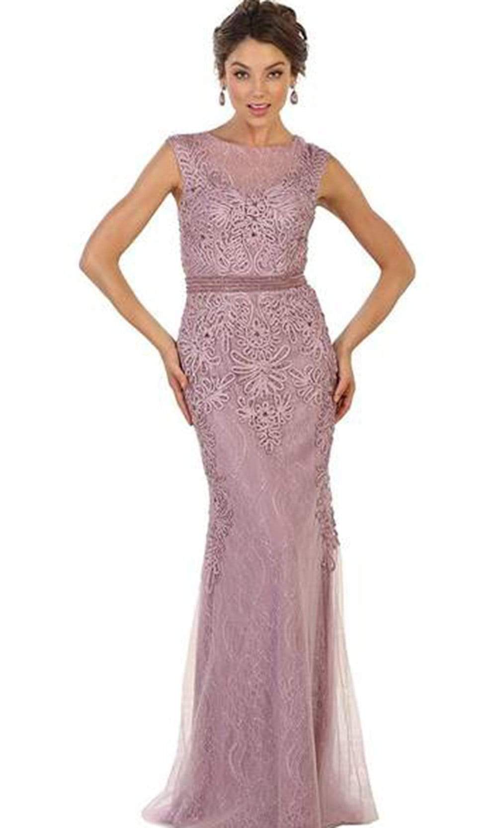 Beaded Illusion Bateau Sheath Evening Gown RQ7524