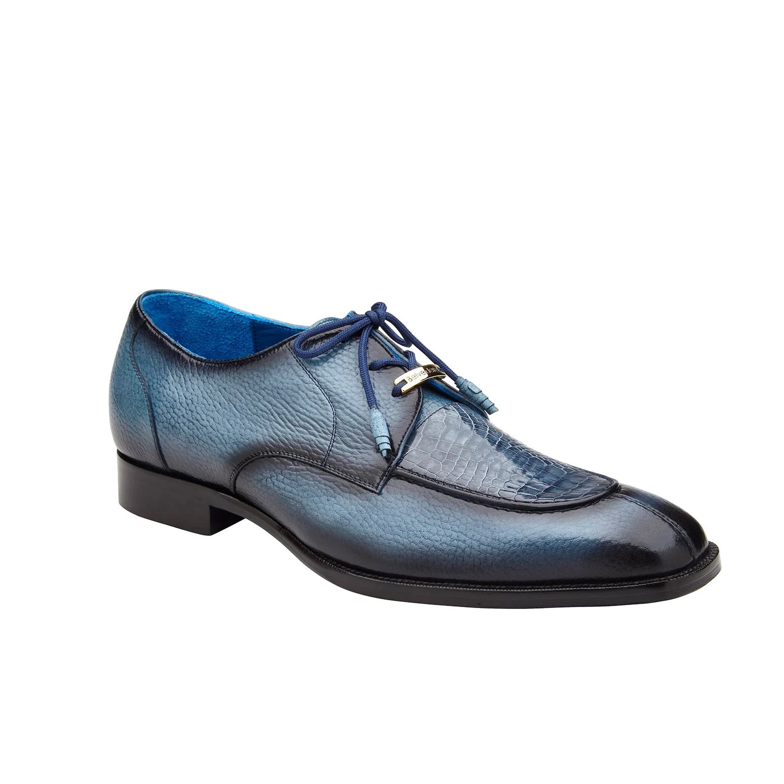 Men’s Belvedere Primo Alligator & Calfskin Moc-Toe Dress Shoe in Safari Blue