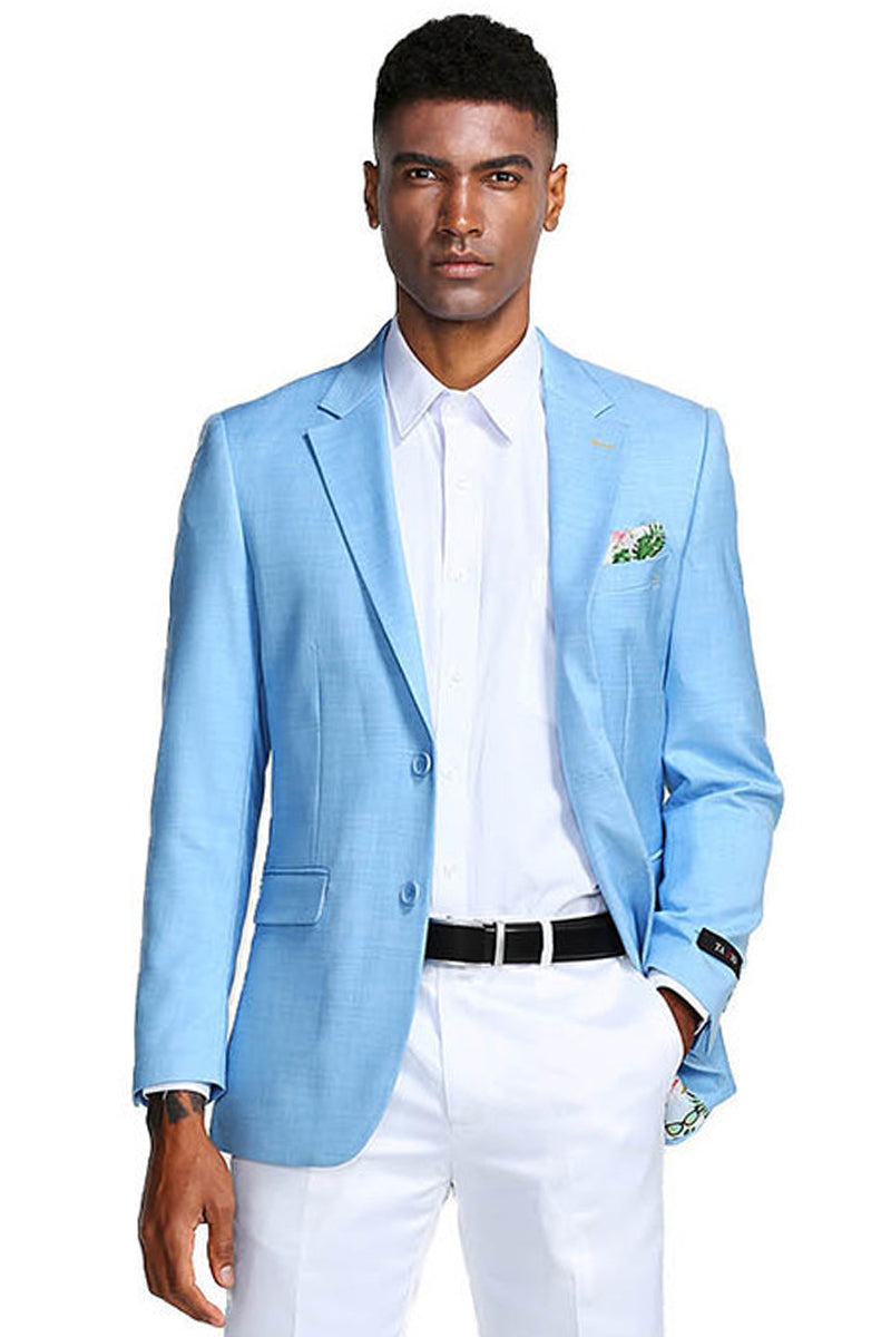 Men’s Two Button Slim Fit Linen Style Summer Blazer in Sky Blue