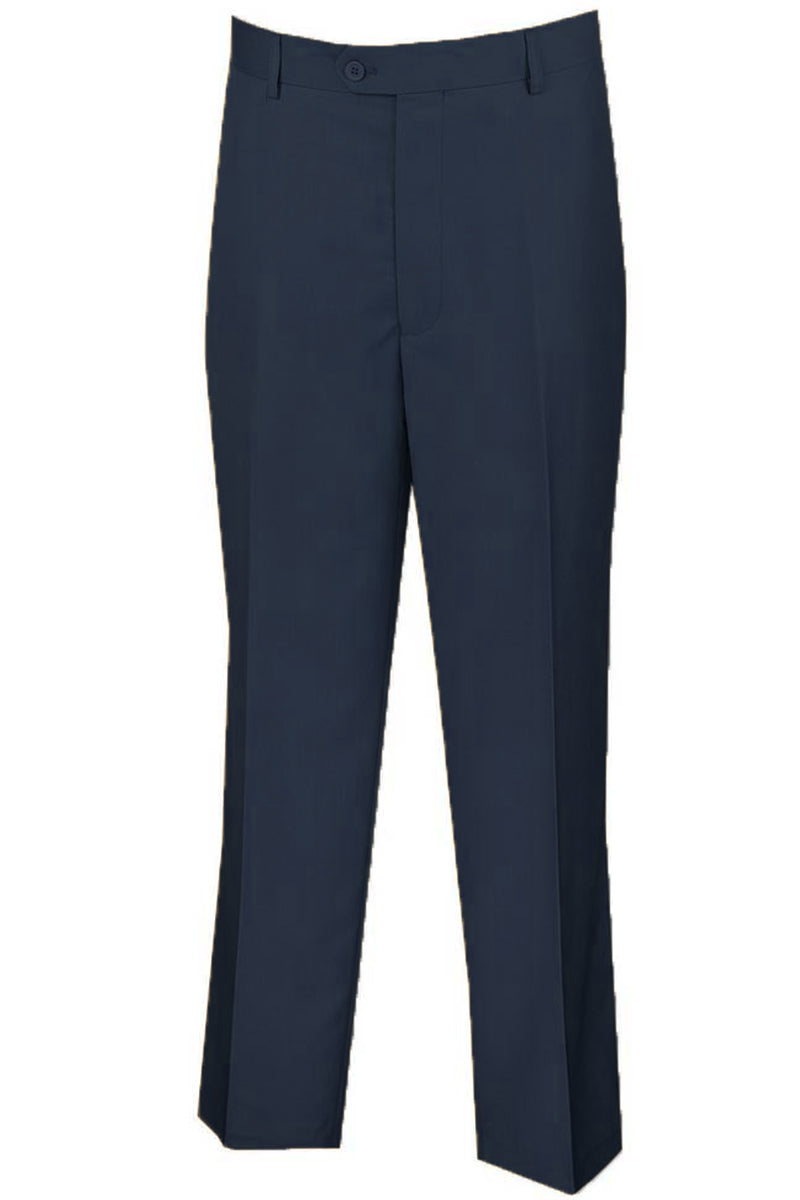 Men’s Regular Fit Wool Feel Flat Front Dress Pants in Navy Blue