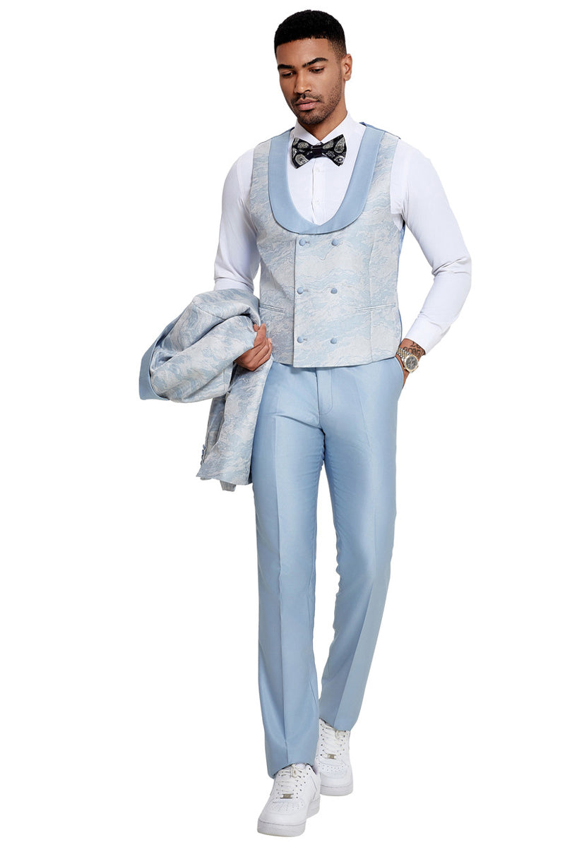 Men’s Slim Fit Vested Wedding & Prom Shawl Lapel Paisley Tuxedo in Ivory