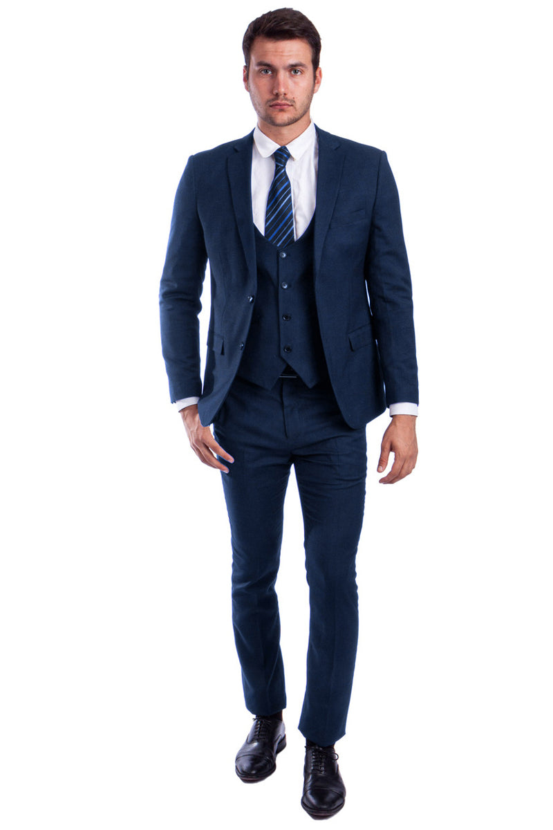 Men’s Two Button Skinny Fit Vested Suit in Blue