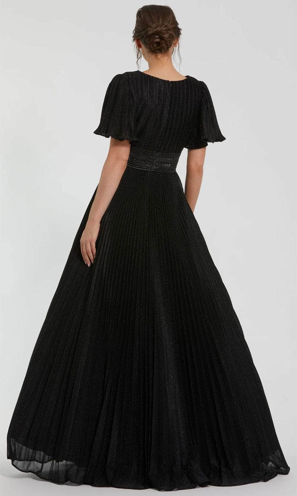 Pleated Bodice Flutter Sleeve Evening Dress