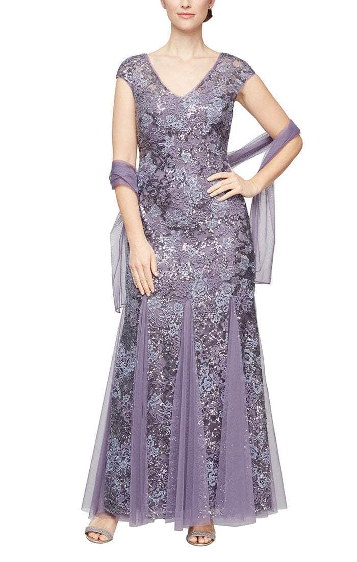 8117897 V-Neck Floral Embroidered Gown With Shawl