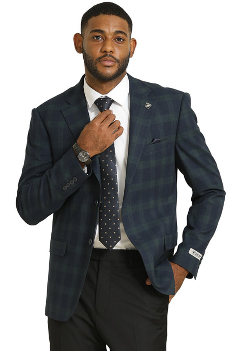 Men’s Stacy Adams Modern Fit Business Sport Coat Blazer in Dark Green Plaid