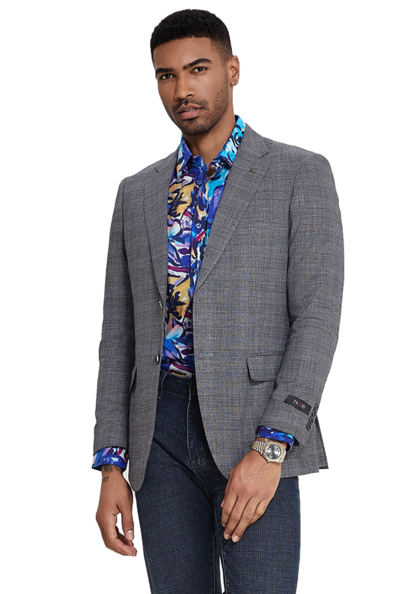 Men’s Slim Fit Two Button Sport Coat Blazer in Grey Glen Check